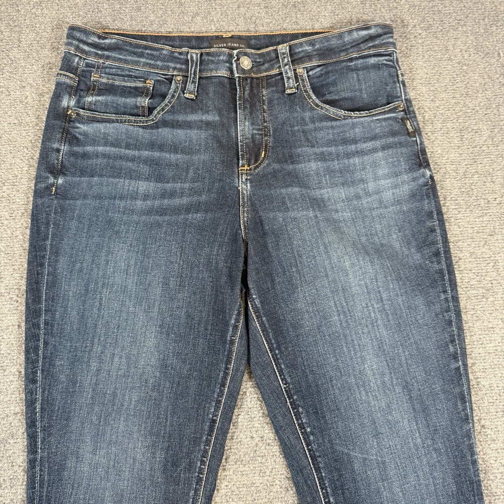 Silver Jeans Womens 30x28.5 (Fits 30x31) Blue Beau Straight Dark Wash Stretch - Picture 3 of 14